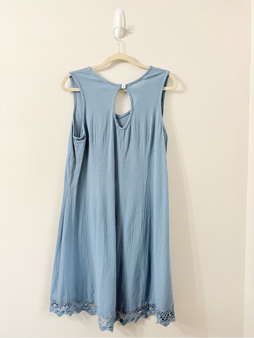 HIXCATL MEXICO Blue Cotton Crochet Hem Dress Sz M Sustainable Boho Artsy Chic - Picture 6 of 6